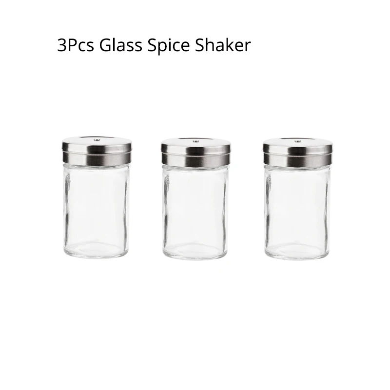3Pcs Glass Shaker Unibird 7 шт./набор вращающихся стеклянных сосок для специй, Набор банок для перца и соли, коробка для приправ с распылителем, кухонная стойка для хранения - Цвет: 3Pcs Glass Shaker