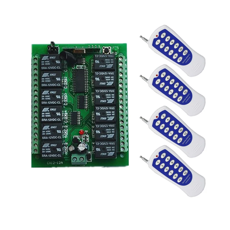 

DC 12V 24V 12 CH 12CH Radio Controller RF Wireless Remote Control Switch System Transmiter + Receiver 315 / 433 MHz