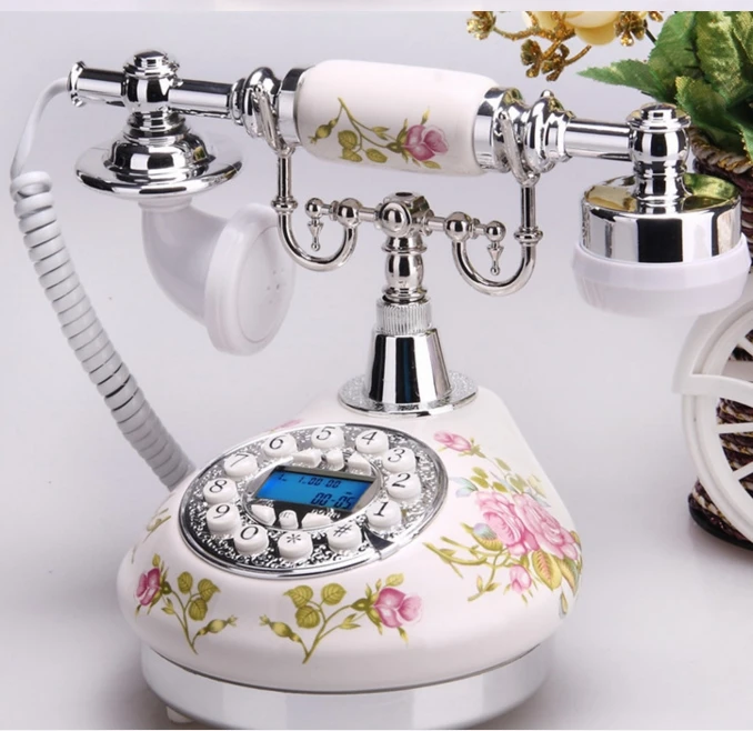 Старинный старинный телефон в рустикальном стиле/свободные руки/синяя