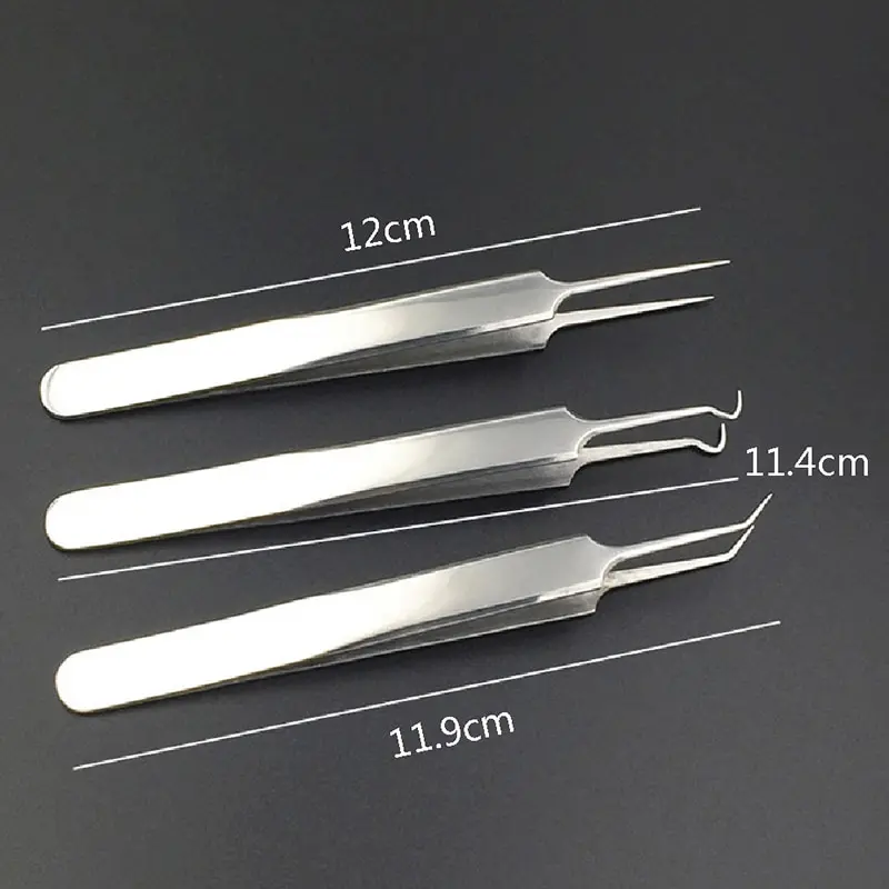 

Face Cleaner Stainless steel Useful Straight Bend Curved Blackhead Acne Clip Tweezer Pimple Comedone Remover Kit