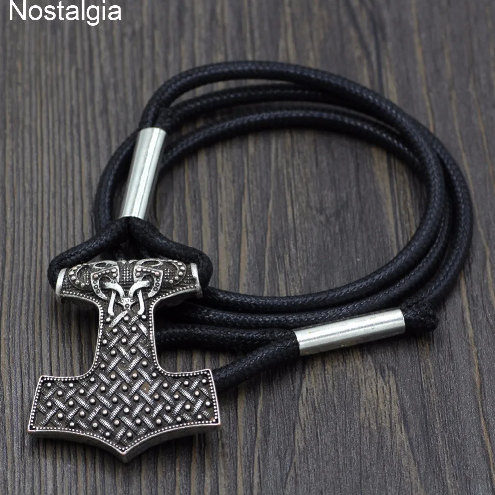 Ностальгия Thor Hammer Raven Amulet Viking Tribal Jewelry Регулируемый Черный Кожаный Браслет