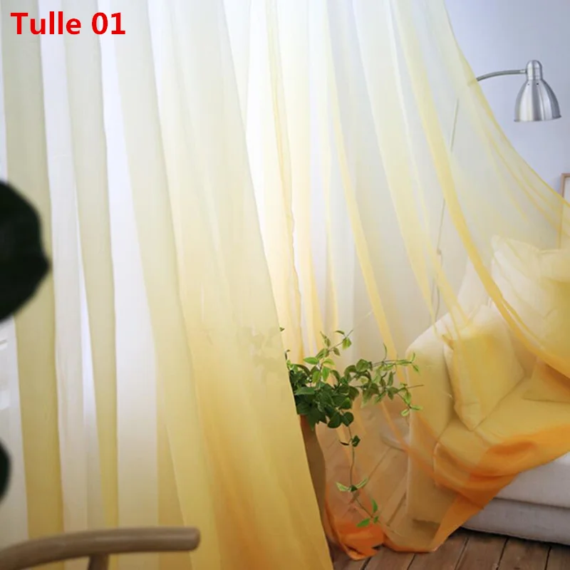 Tulle 01 Желтая занавеска для гостиной, градиентная Однотонная синяя занавеска на окно, для спальни, Тюлевая занавеска, драпировка, отвесная ткань, для кухни, T& 185#30 - Цвет: Tulle 01