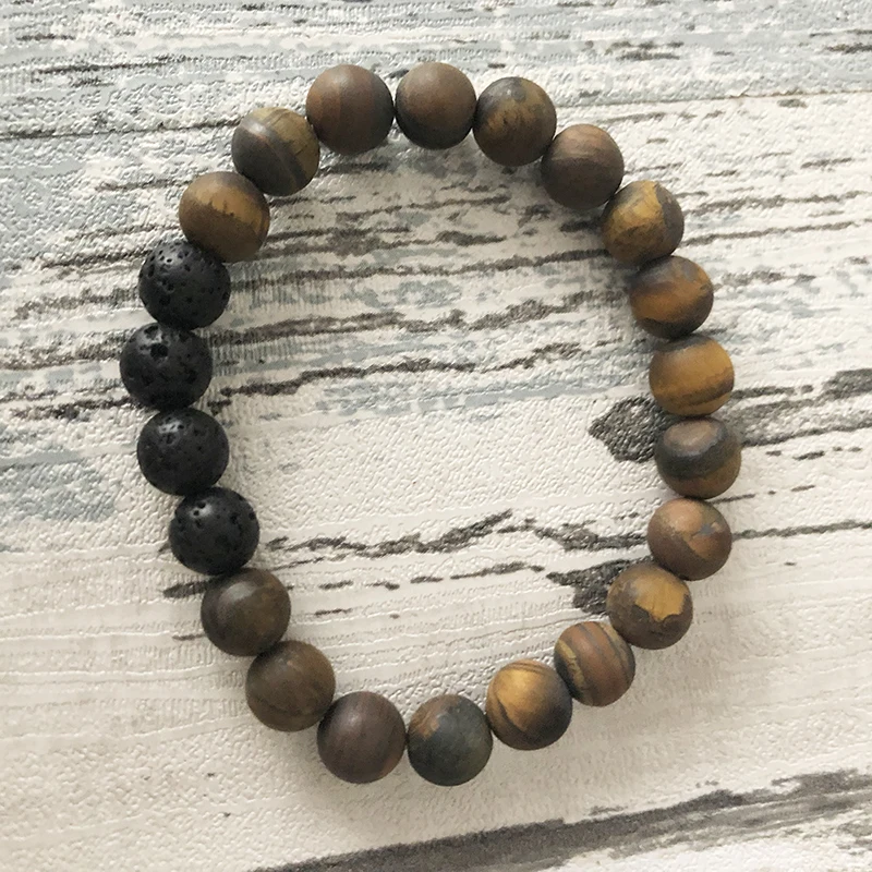 

Essential Oil diffuser jewelry 8MM Lava & Tiger's Eye Beaded Bracelet Men Matte Tigers' Eye Stone Bracelet