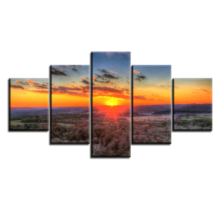 

OKHOTCN 5 Pieces Mountain Sunset River Valley Framed Oil Painting Canvas Prints Wall Art Pictures For Living Room Decorations