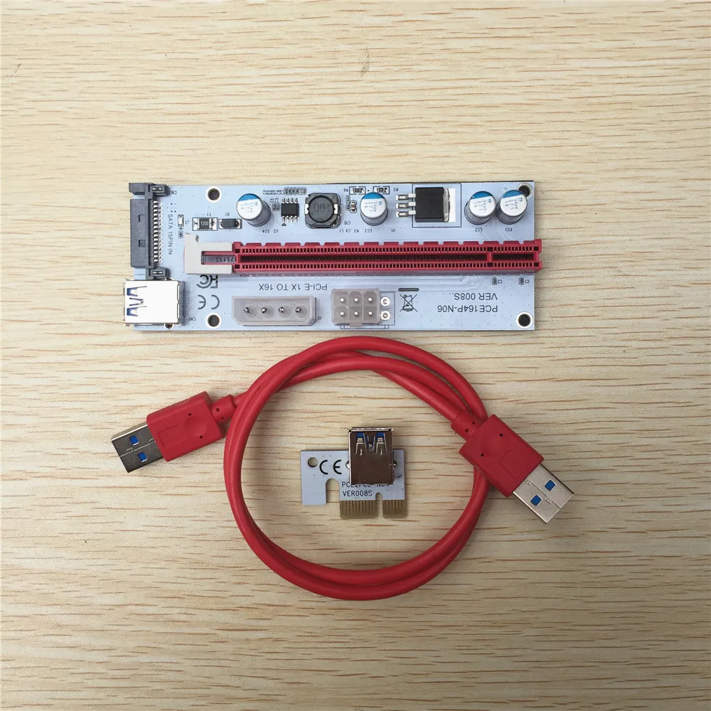 3 в 1 4 Pin 6 SATA molex Питание pci-e PCI 1x к 16x ЭКСПРЕСС riser card с светодиодный свет 008 S для Antminer