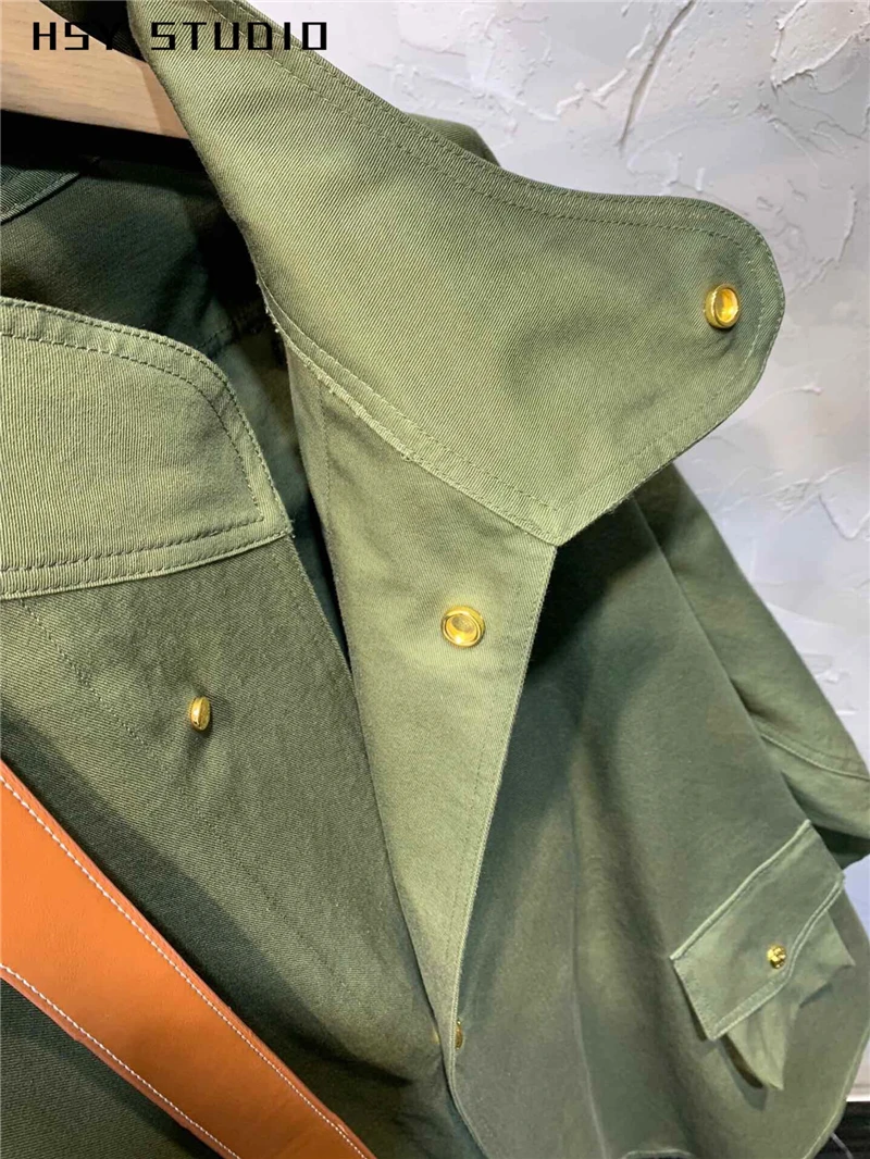 【HSY studo】2019 осенний Новый тренд мешковатый армейский зеленый Женский Тренч