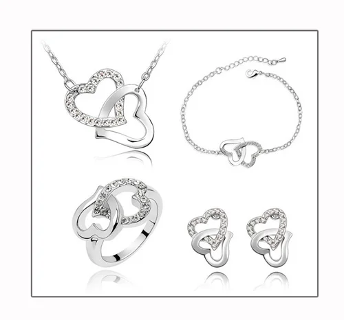 Свадебные красивые Ювелирные наборы AAAA + Стразы Кристалл Двойное сердце модные