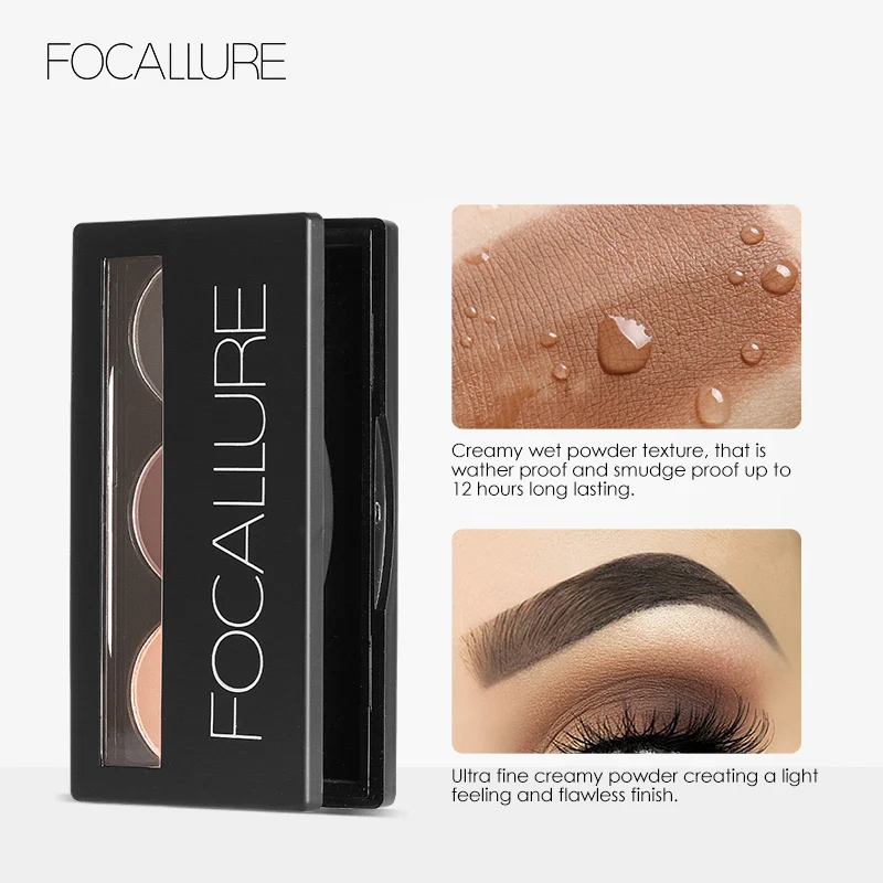 Focallure Eyebrow Powder 3 Colors Eye brow Palette Waterproof natural Smudge Proof With Mirror with Brushes | Красота и здоровье