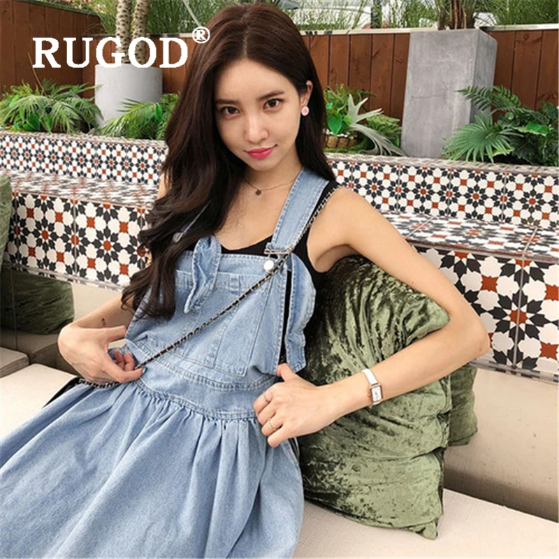 Женское джинсовое платье RUGOD свободное на бретельках элегантное макси