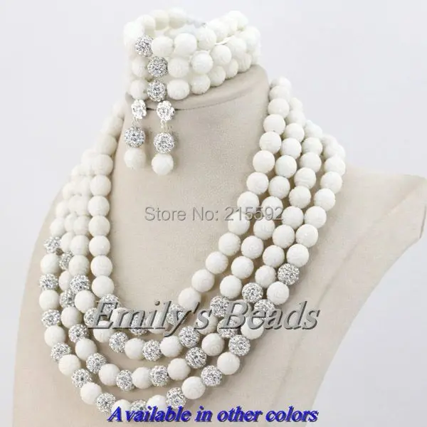 4 слоя нигерийский африканский свадебный жемчуговый комплект белое брачное ожерелье/браслет/серьги полная бесплатная доставка CJ137.