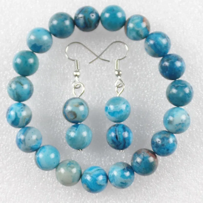Новинка модное круглое ожерелье 10 мм синего цвета Crazy Lace Agates эластичный браслет