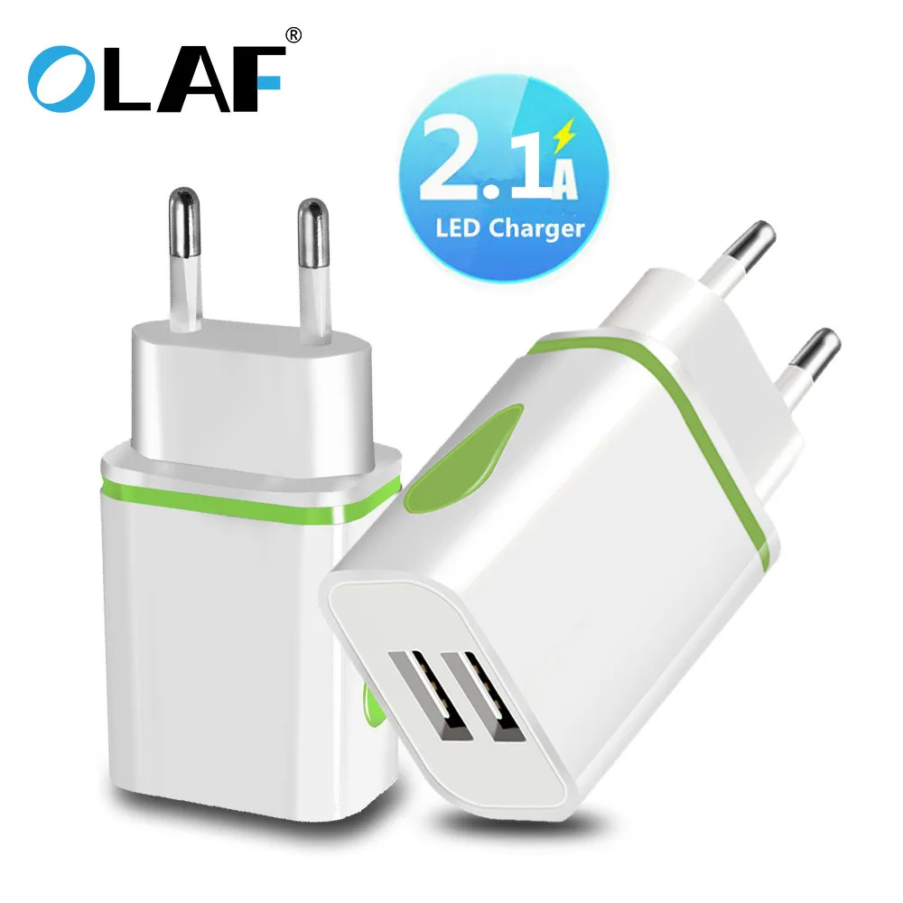 OLAF USB Charger Dual 2 port EU 5V 2A Travel Wall Adapter LED Light Mobile Phone usb charger For iphone Samsung Xiaomi Huawei LG