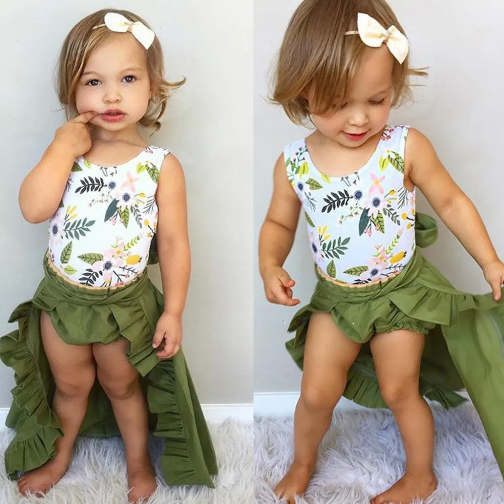 1-4y Baby Girl Dress for Girls Clothing Wear Toddler Kids Floral Printed Tops Vest+Shorts+Skirts Outfits Set | Детская одежда и