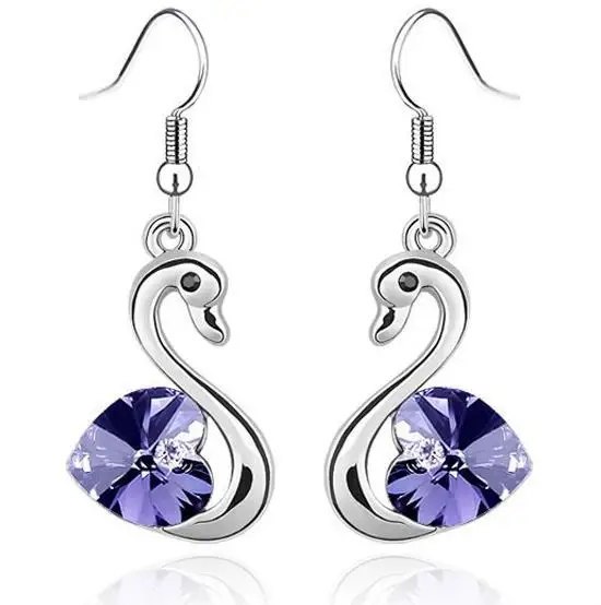 Модные серьги в форме сердца с маленькими лебедями и кристаллами женские