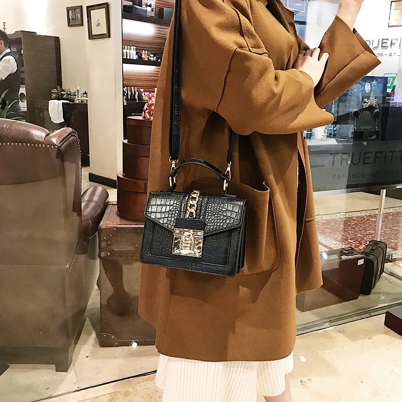 Женская сумка через плечо из искусственной кожи с узором Крокодила на цепочке