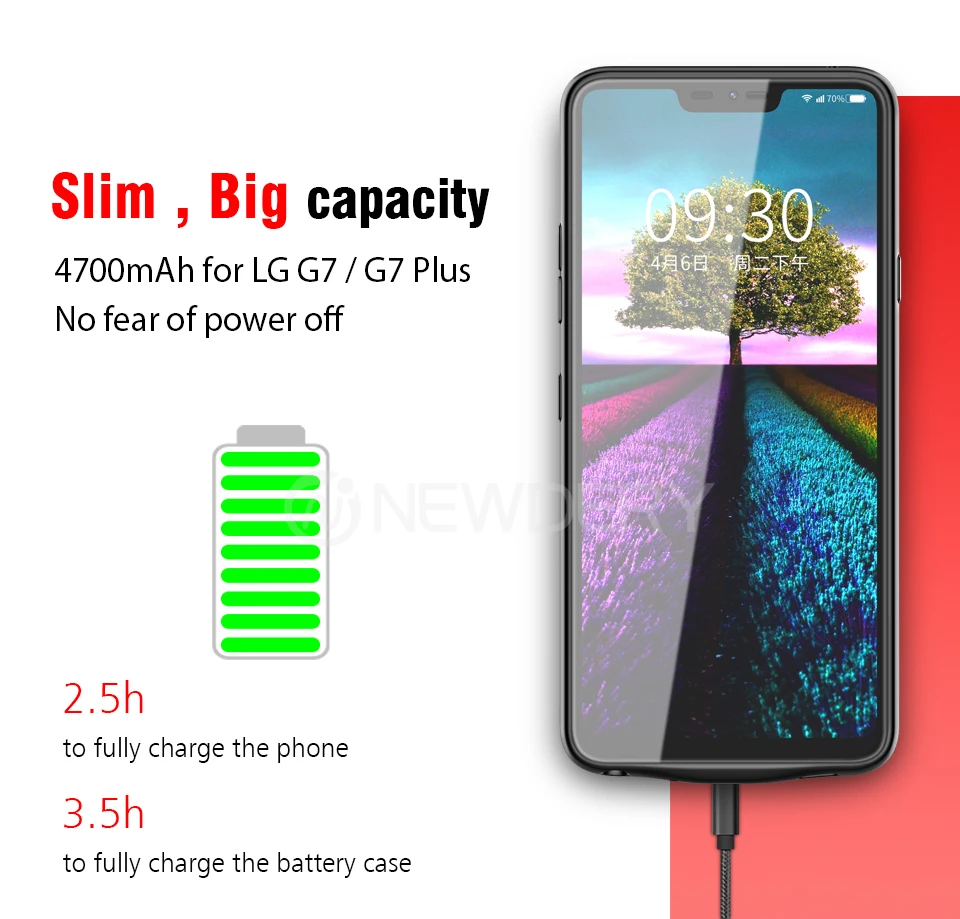 NEWDERY 4700 мАч чехол для зарядного устройства для LG G7 ThinQ/G7 plus G7+ Мягкий ТПУ ультра тонкий внешний блок резервного питания чехол