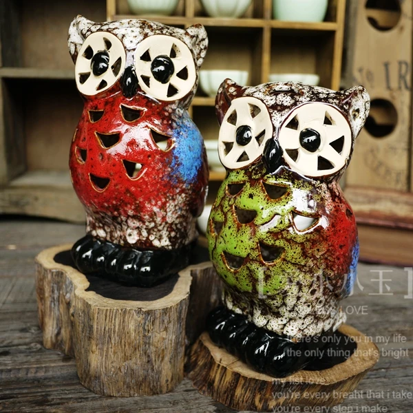 Home Decor Collectible Snowflakes Glaze Ceramic Owl Figurine For Living Room 2 Color Free Shipping