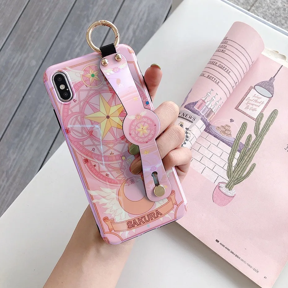 Розовый Чехол Sailormoon для iPhone 11 Pro XS Max XR X, милый кавайный чехол с Сейлор Мун Марс, подставка для телефона, чехол для iPhone 7, 8, 6, 6S Plus, Funda - Цвет: Розовый