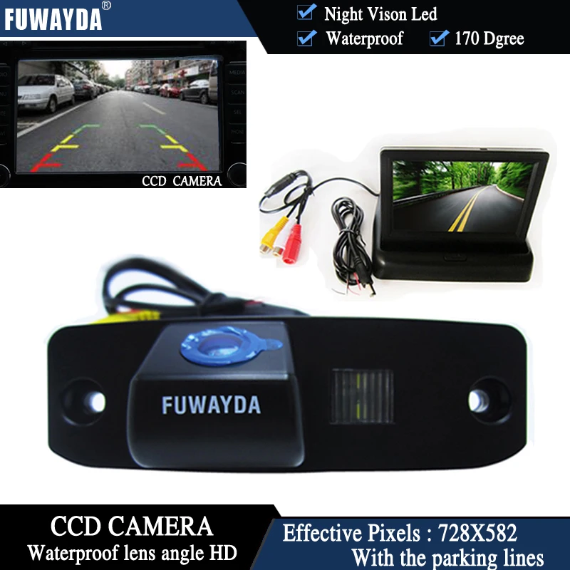 

FUWAYDA CCD Chip Car Rear View Camera for Hyundai Tucson Accent Elantra Terracan Veracruz Sonata + 4.3 Inch foldable LCD Monitor