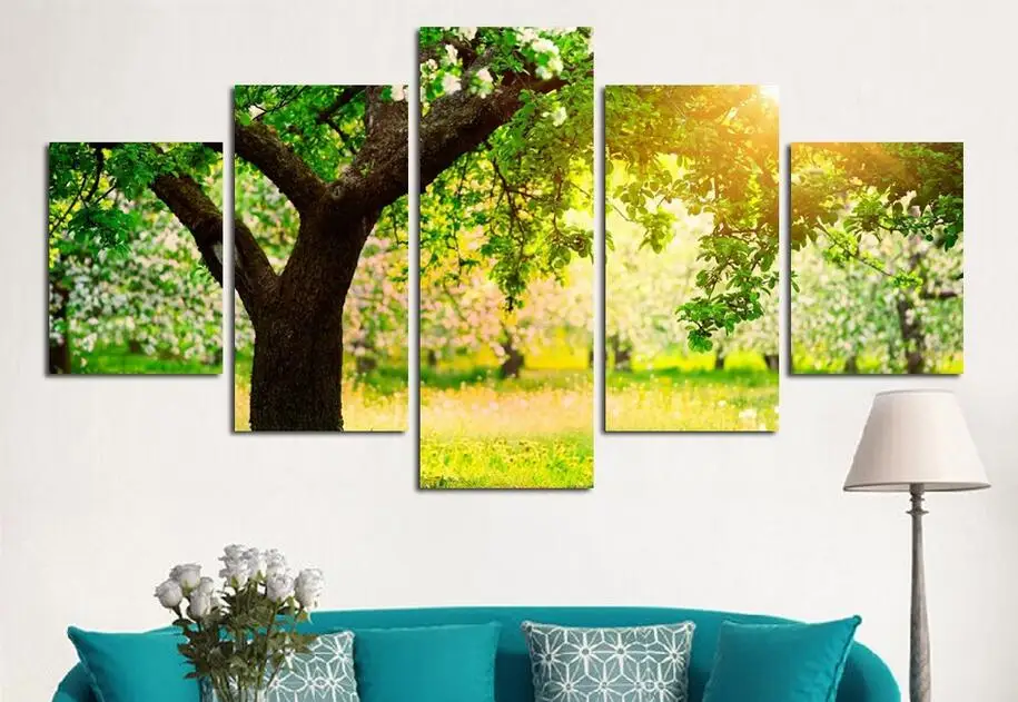 

5 Piece Summer Green Tree Sunshine Landscape Painting Modern Home Room Wall Decor HD Print Picture Photography Canvas Unframed