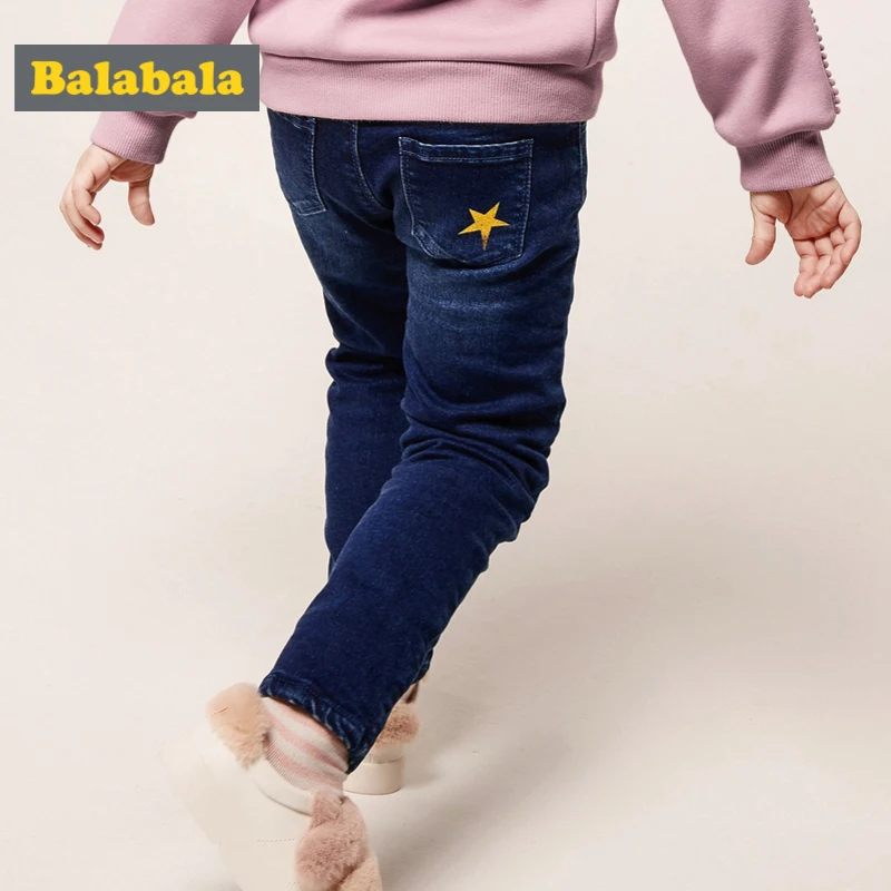Balabala Todder/джинсы с флисовой подкладкой и аппликацией для девочек хлопковые джинсы