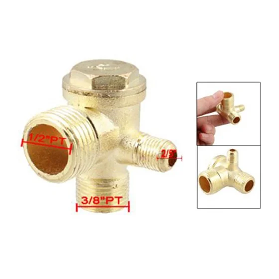 

2/5" 3/8"PT 1/2"PT Male Thread 3 Way Metal Air Compressor Check Valve Gold Tone