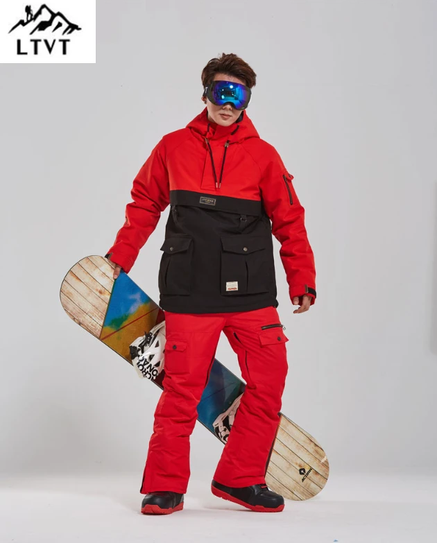 

LTVT Snowboard Clothing Men's Women's Snow Suit Color Matching Thicken Quilted Waterproof Double Board Male Ski Suit Set New