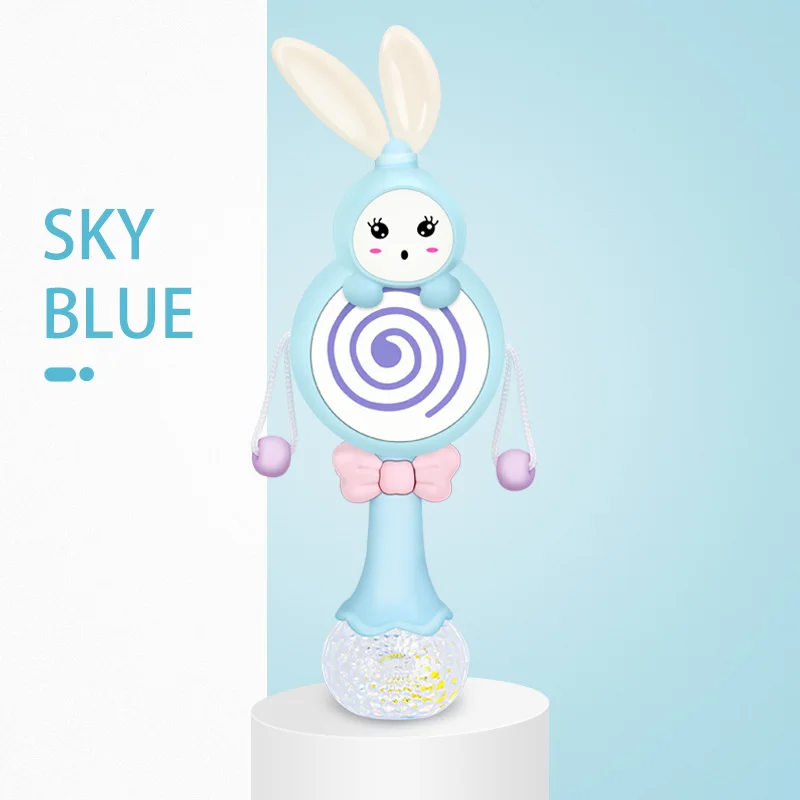 Blue Детский музыкальный прорезыватель, погремушка, игрушка для детей 0-12 лет, обучающая Мобильная кроватка, детская кровать, кролик, колокольчик, детская коляска для новорожденных, Соска-пустышка, слеза - Цвет: Blue