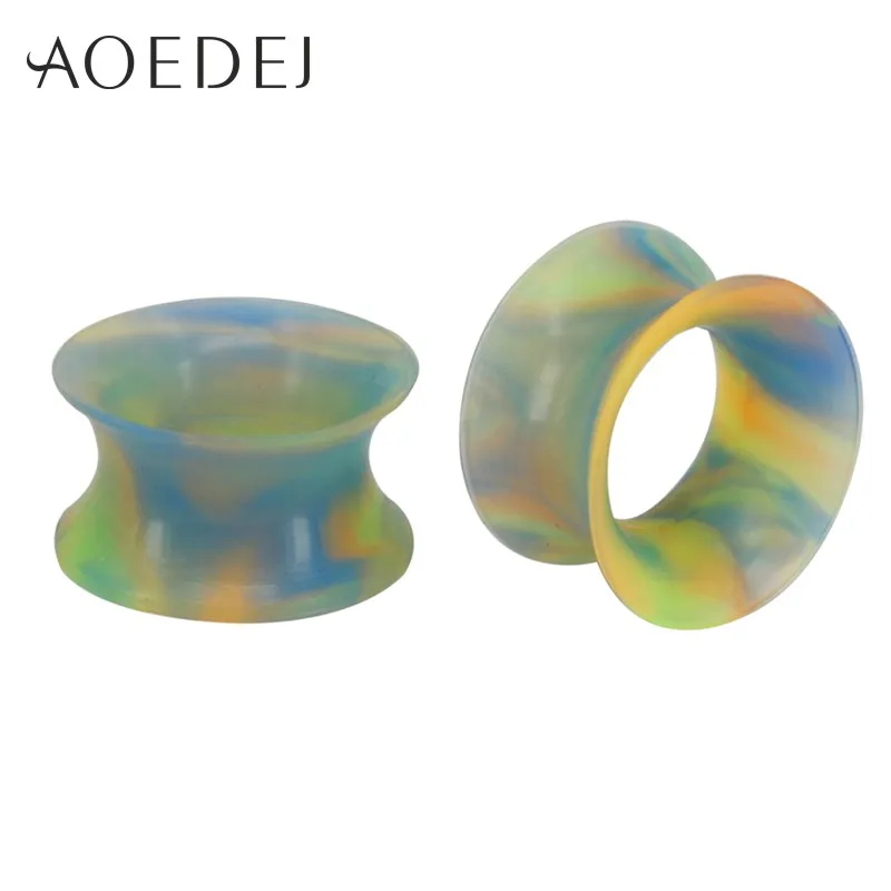 blue green orange AOEDEJ 2 шт./лот силиконовые ушные растяжки пробки и тоннели 3-25 мм силиконовые двойные пробки пирсинг Dilataciones ореха пирсинг - Окраска металла: blue green orange