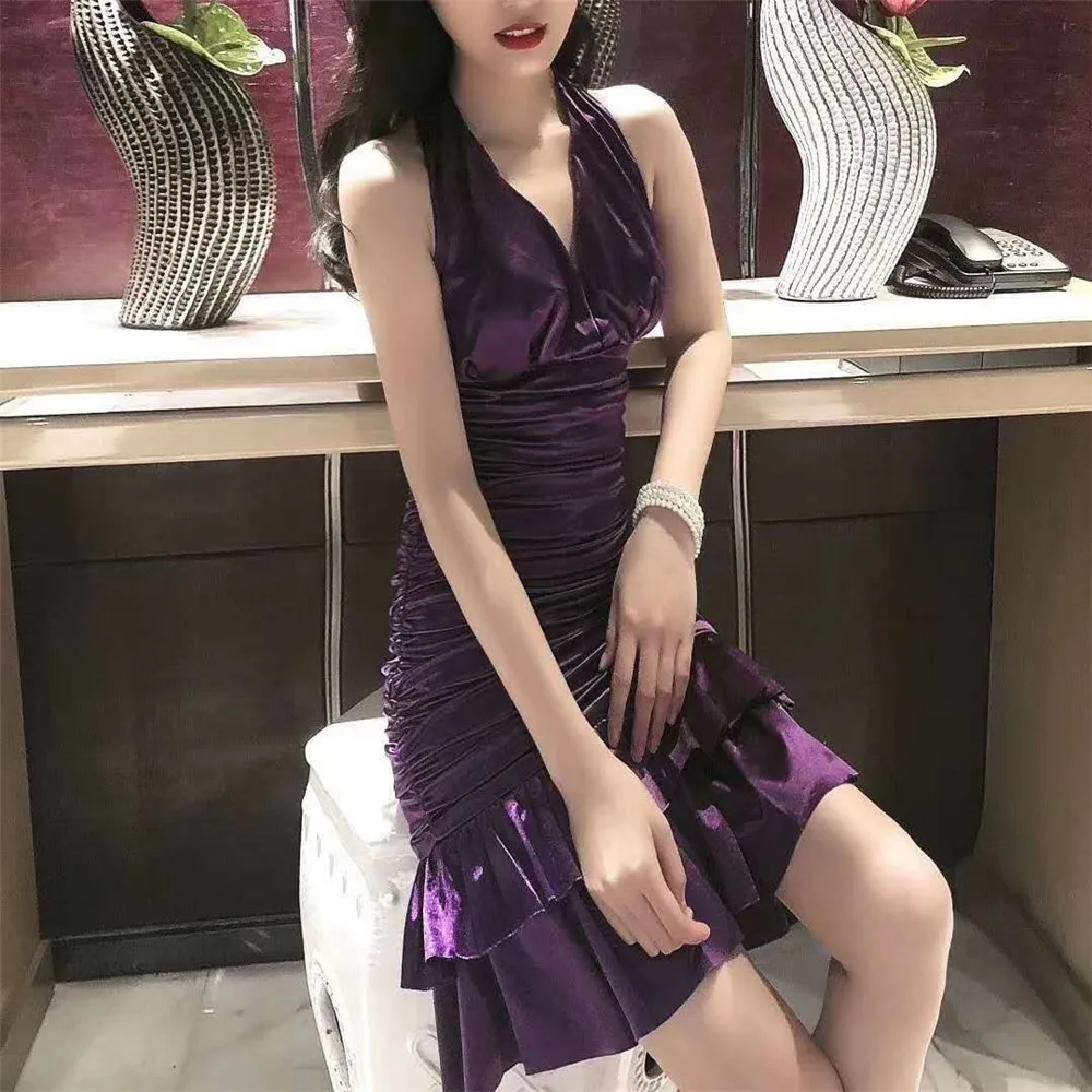 KLEEZY 2019 модные Femme фиолетового цвета на бретелях бандажный без спинки платье как у