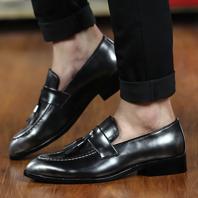 

designer man tassel mens shoes brown luxury brand loafer ballet flats pointed toe male footwear 2018 oxford dress shoes for men