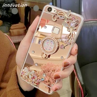 innovation case for iphone 5s diamond rhinestone mirror soft tpu phone back cover for apple iphone 5 5g ring stand finger holder