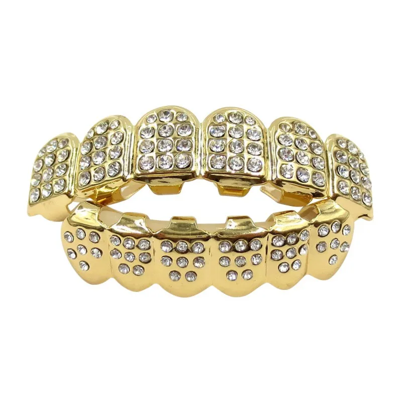 14K позолоченные зубы посеребренные с алмазными зубами Grillz верхнее дно Iced Out CZ хип