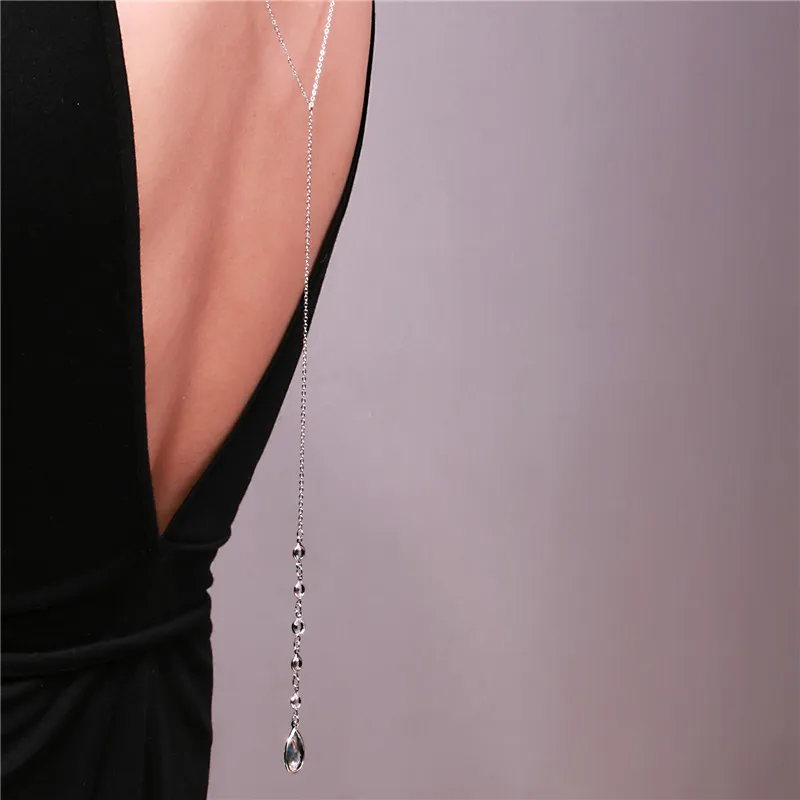 Новый дизайн Y хрустальное ожерелье с подвеской в форме капли Глубокий V длинное
