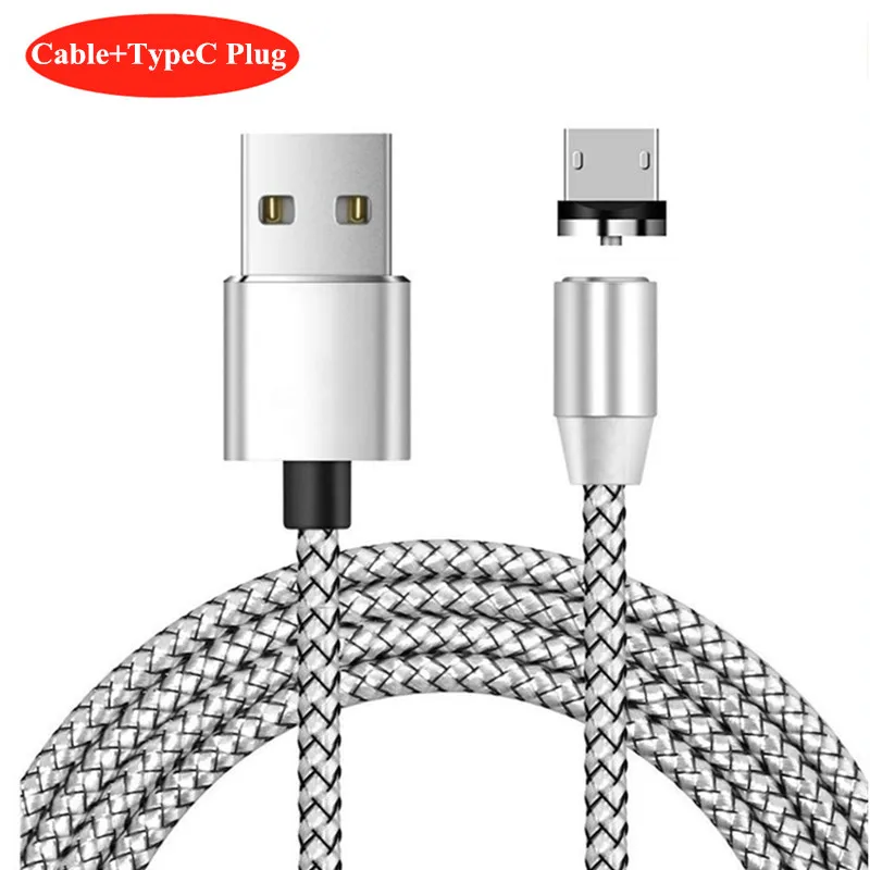 Silver TypeC Cable НИСИ 1 м 5 В/2,1 а светодиодный магнитный usb-кабель для зарядки iPhone, samsung, Xiaomi, huawei type C/Micro usb/IOS, кабель для быстрой зарядки - Цвет: Silver TypeC Cable