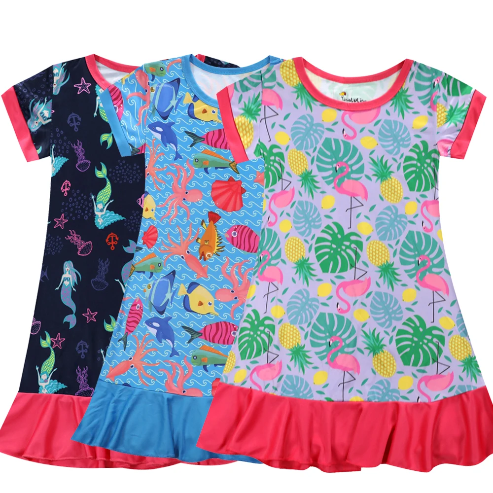 Модное Ночное платье с единорогом для маленьких девочек, Modis Pijama nino verano, ночные рубашки с принтом леса, спальное платье для девочек