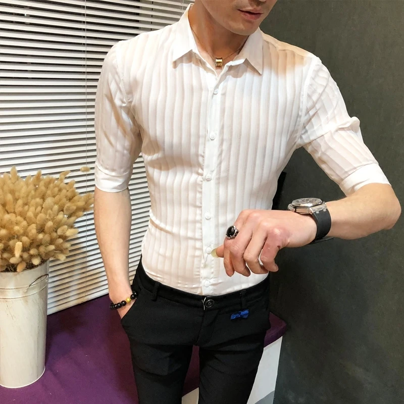 2018 прозрачная полосатая рубашка для мужчин однотонная черная белая деловая