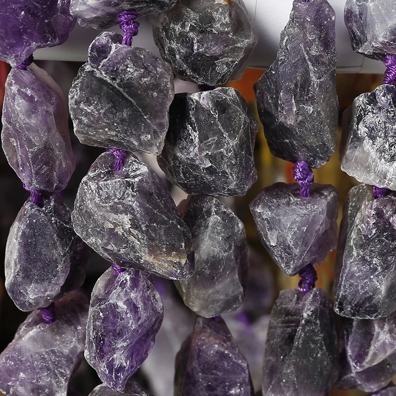 Natural Raw Rough Ametyst Citrin e Crystal Quartz 40cm Strand about 15 Beads Chunky Nugget Unpolished Drusy Rock Central Drilled