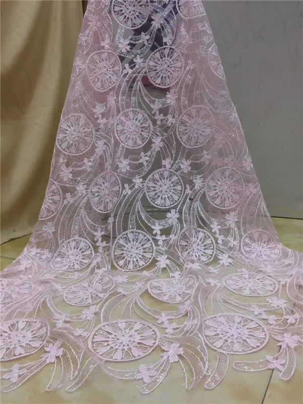 Pink Color Sequined Embroidered Mesh Tulle Lace Fabric 2019 New Design Evening Dress Net Fabrics French African Sequins | Дом и сад