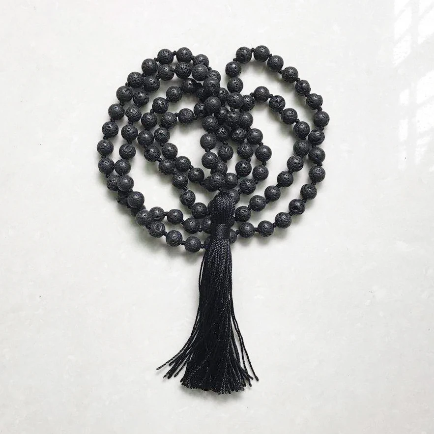 Модное ожерелье 108 Mala Beads из натурального лавового камня мужской подарок богемный