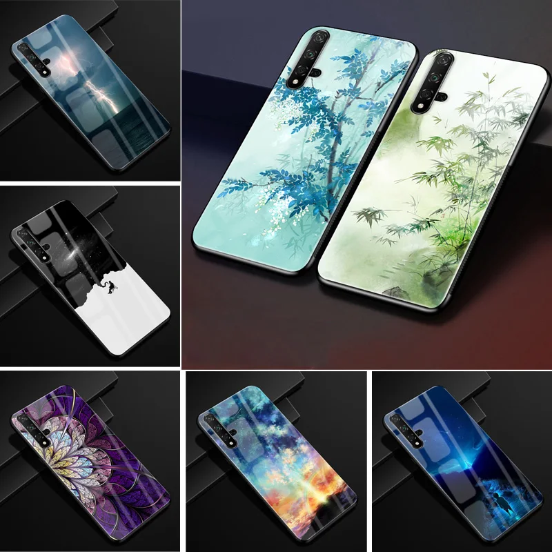 Чехол для huawei Honor 20 Pro, жесткая стеклянная задняя крышка с принтом, чехол для huawei Honor 20, силиконовый бампер, чехол, закаленное покрытие, Honor20