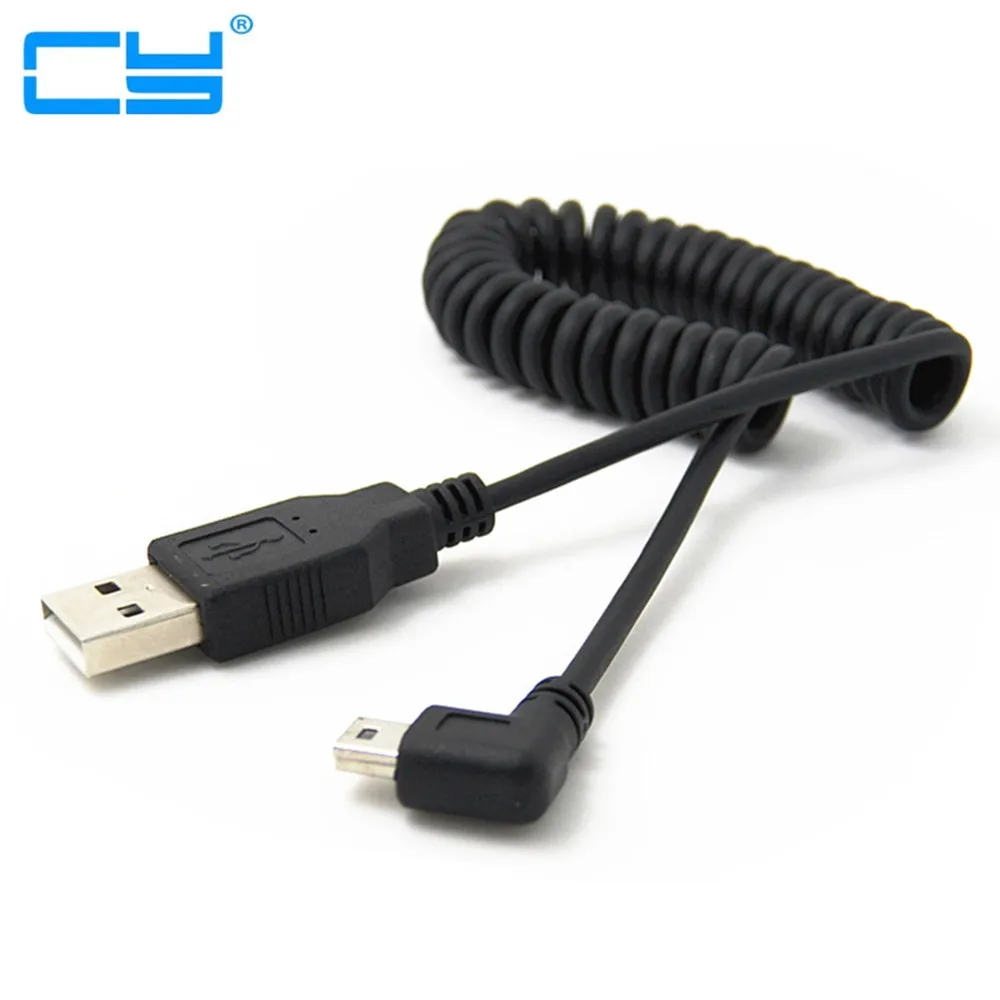 

Nova 5Ft Spiral USB Enrolada MINI 5Pin 5 P angulo direito do Sexo Masculino para USB 2.0 A macho Cabo plug