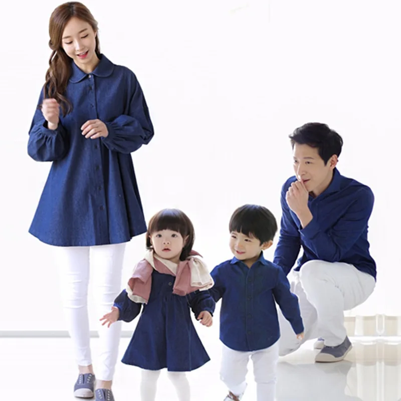 

Mother Daughter Dresses Father and Son Matching Clothes Shirts Mom and Baby Daughter Dress 2017 Autumn Denim Jacket Clothing