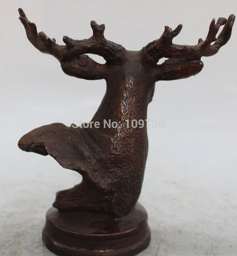 WBY bir 002245 7&quot Chinese Fengshui Bronze stag hound Deer Head Bust Animal Statue sculpture | Дом и сад