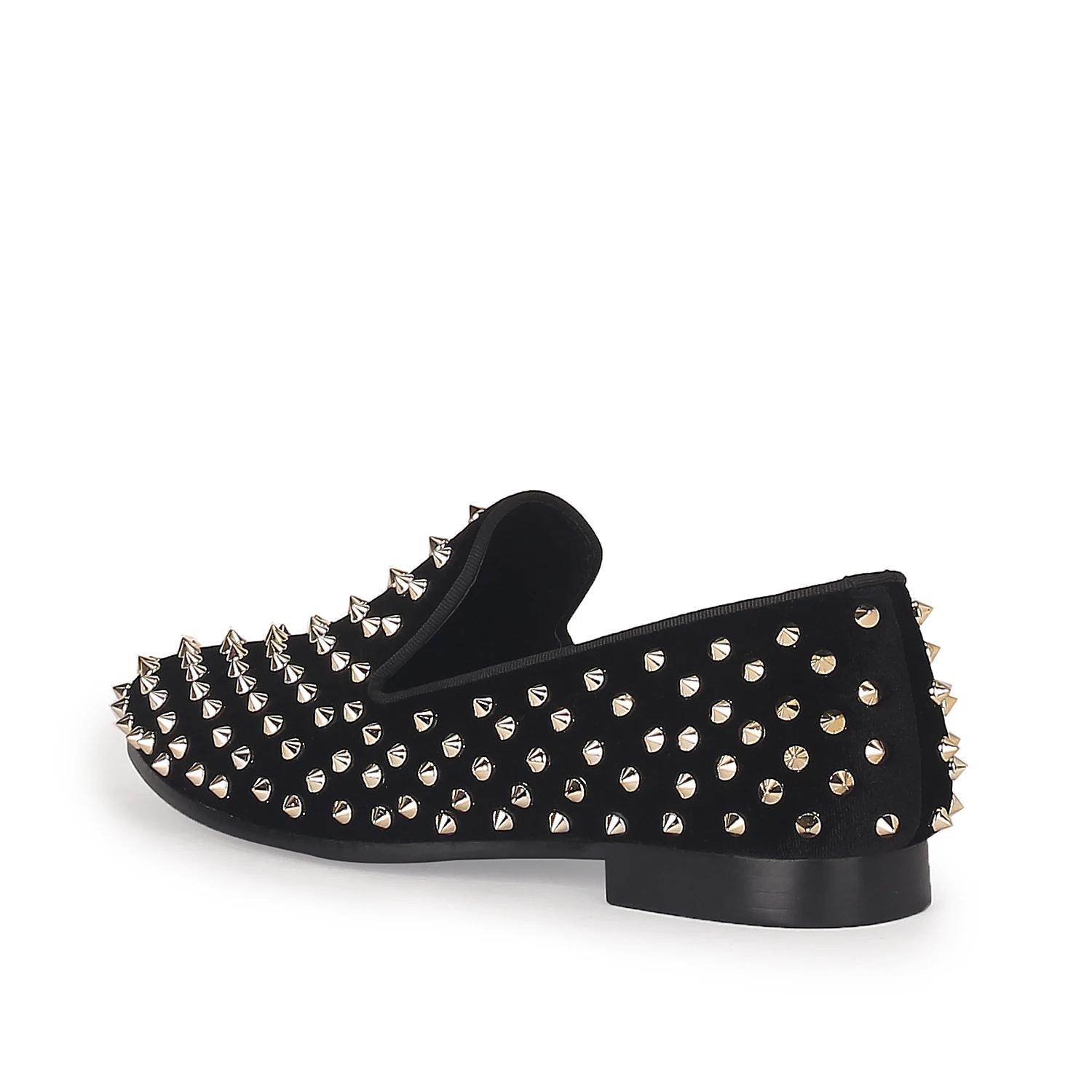 Black Mens Velvet Loafers Gold Rivets Smoking Slippers Handmade Spikes Wedding Shoes Red Bottom Sole Free Shipping Size 6-14 | Обувь