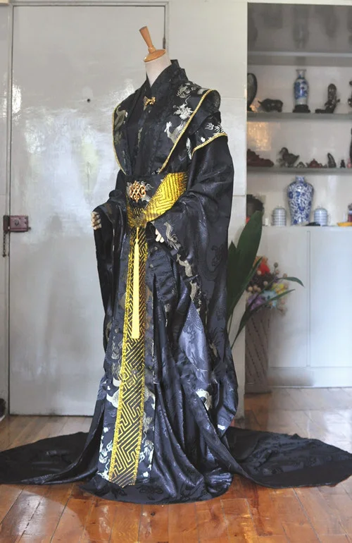 Черный золотой мужской костюм с хвостом для костюмированной вечеринки Hanfu