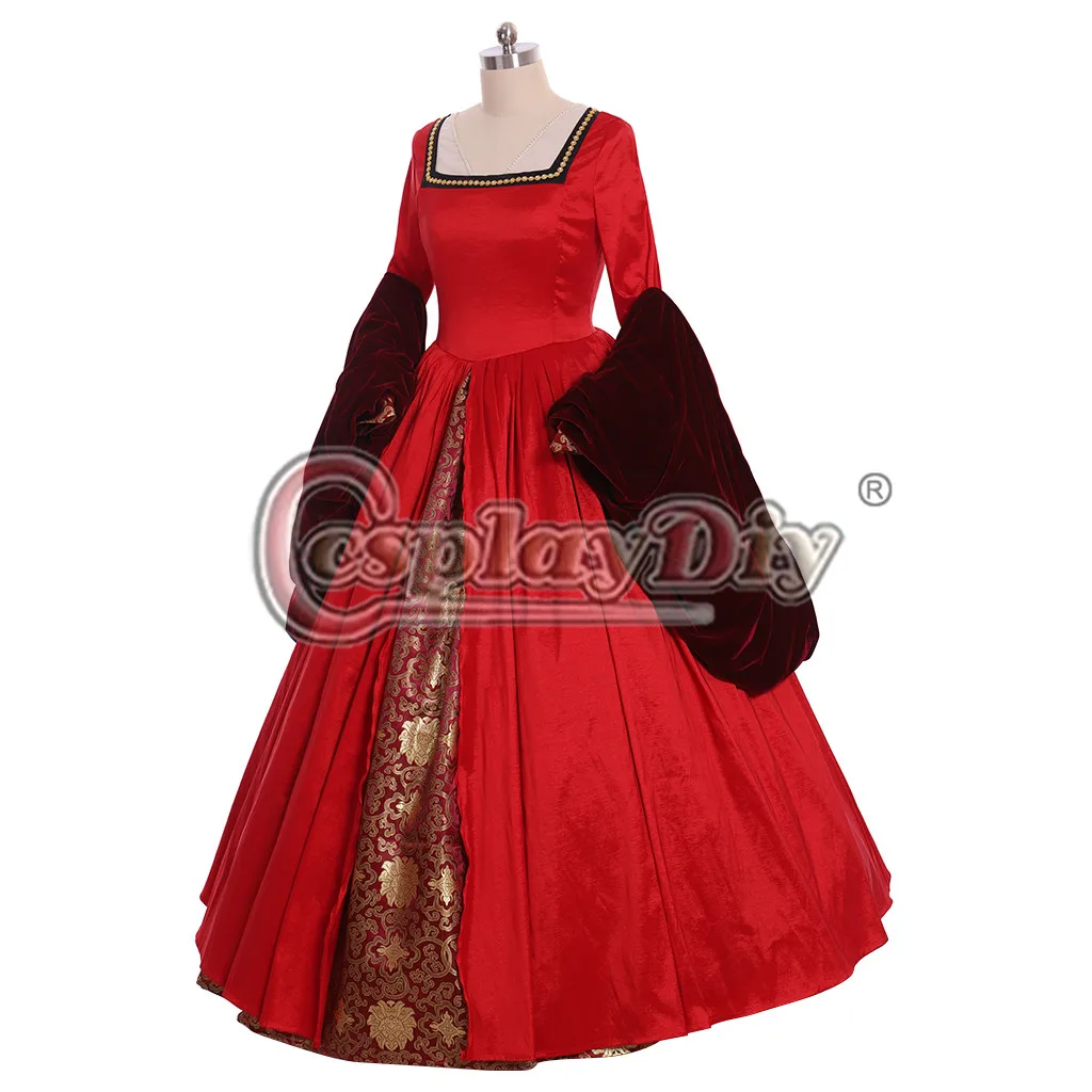 Cosplaydiy Tudor Elizabeth Queeen Cosplay Costume Dress Victorian Tudor Elizabeth Anne Boleyn Red Gown L320