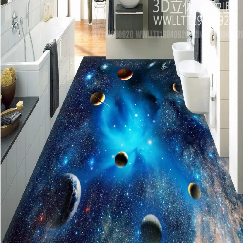

Free Shipping 3D Universe Planet Space floor mural bedroom classroom non-slip waterproof floor wallpaper