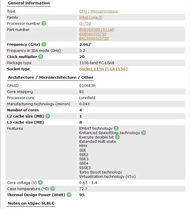 Процессор Intel Core i5-750 i 5 750(8 Мб кэш-памяти, 2,66 ГГц) LGA1156 настольный процессор