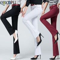 women high waist slim elastic flare jeans korean skinny workwear ladies bell bottom trousers 2019 moms plus size denim pants